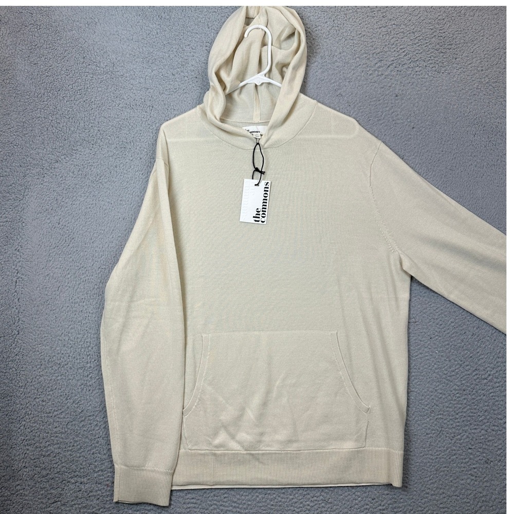 NEW The Commons Hoodie Mens XL Tan Cream Merino Wool Pullover Sweater Stretch